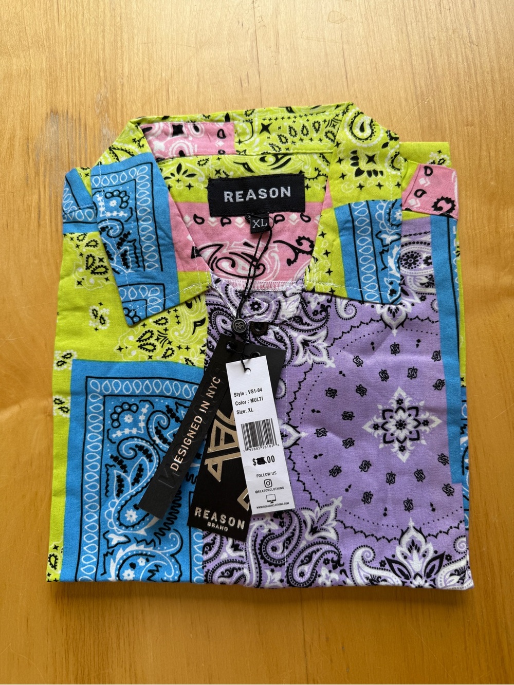 NWT Reason Bandana Patchwork Camp Shirt XL Multicolor Paisley Button Up